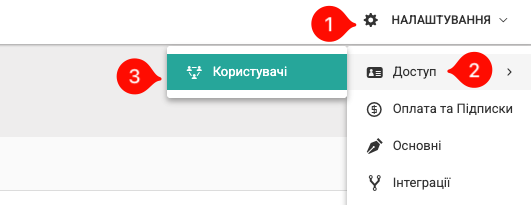 Меню Доступ - Користувачі